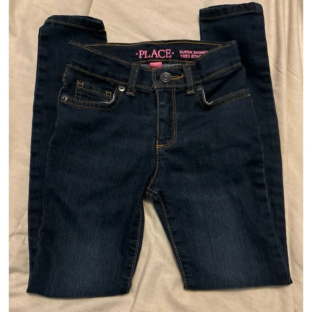 Children's Place Dark Wash Super Skinny Stretch Jeans, Size 6X/7 w/ Adj Waist